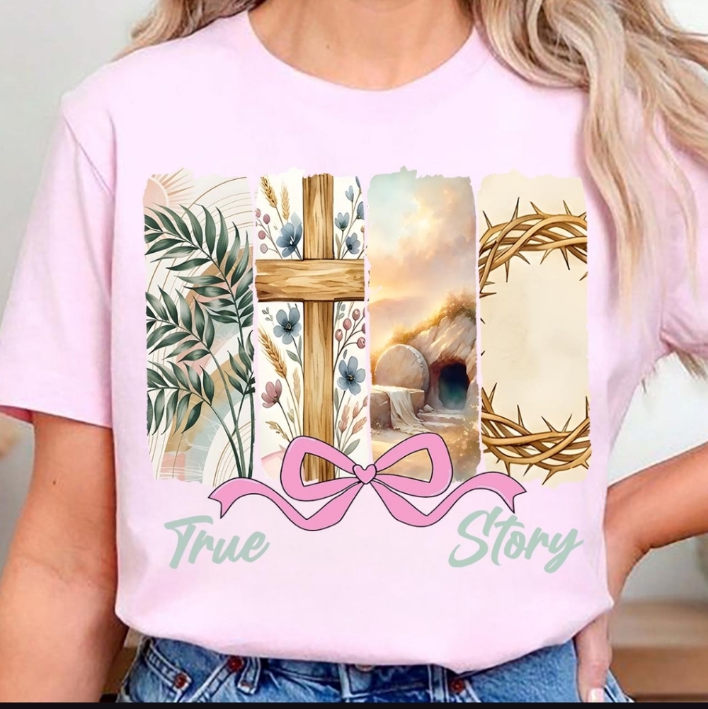 Pink Graphic T-Shirt with True Story Design
